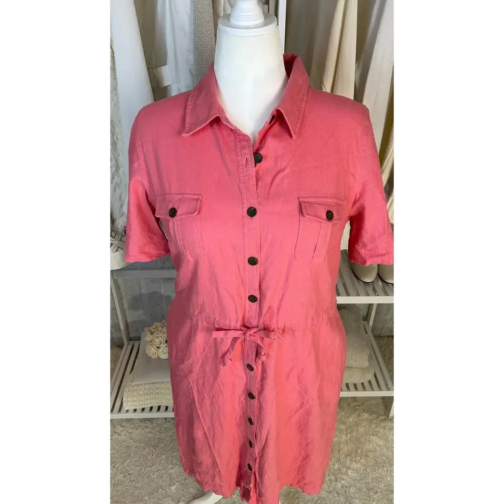 Appleseed’s Women's Size 14 Petite Pink Linen Button Up Shirt Dress #0513 - Picture 2 of 14